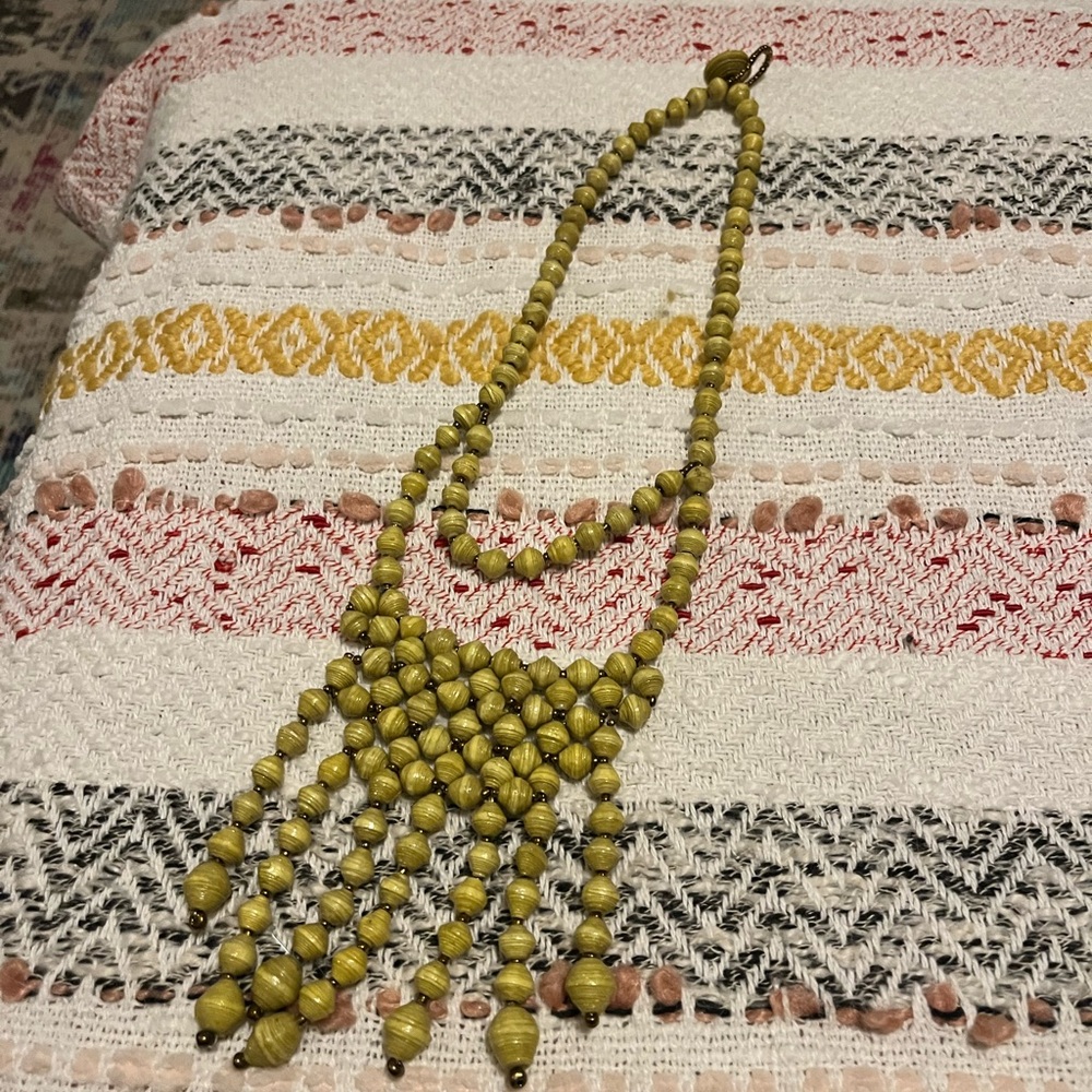 Noonday Collection Yellowish Green Layered Fringe Bead Necklace